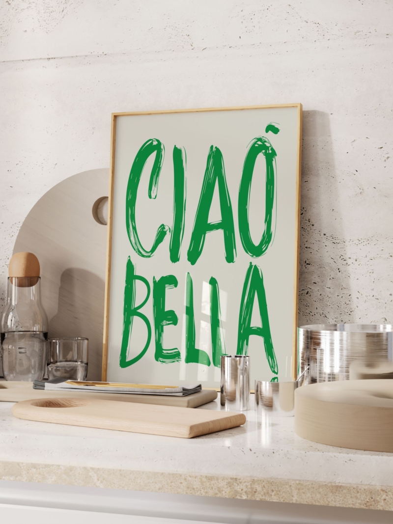 Ciao Print, Italy Poster, Italian Quote Wall Art, Retro Black and Beige Typography Printable
